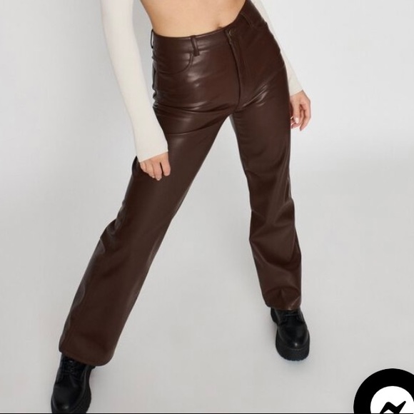 Garage Brown Leather Pants - Picture 1 of 5